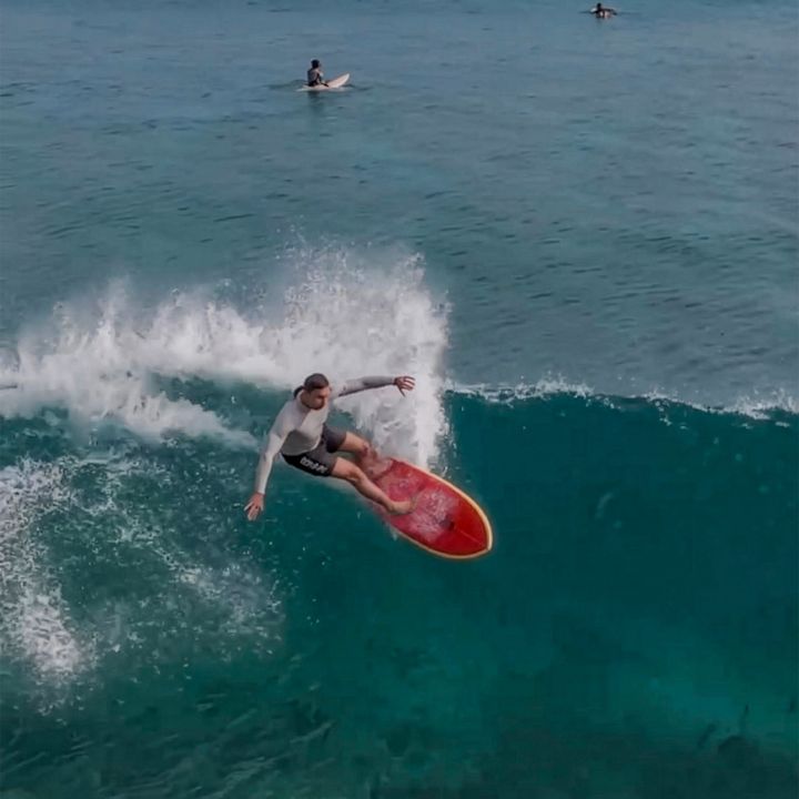 Guy Vero on a frontside turn, shot from above